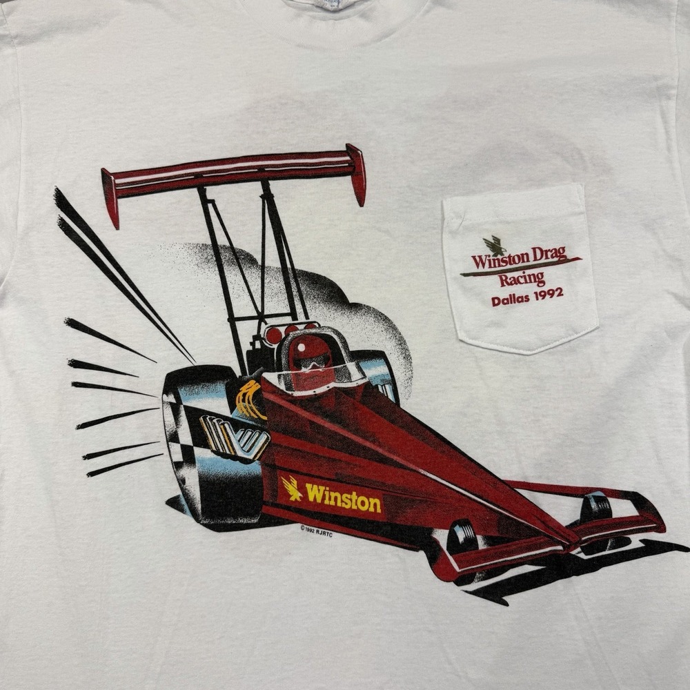VTG Winston Cup T Shirt Mens XL White Drag Racing Single Stitch Graphic Print